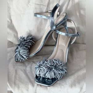 Charles By Charles David Silver Metallic Embellished Ankle-Strap Heels